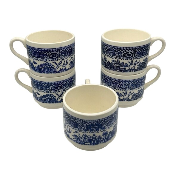 Vintage Blue Willow Ware China USA McCoy-Coffee Cups Stacking Cups Set of 5 - Picture 1 of 8